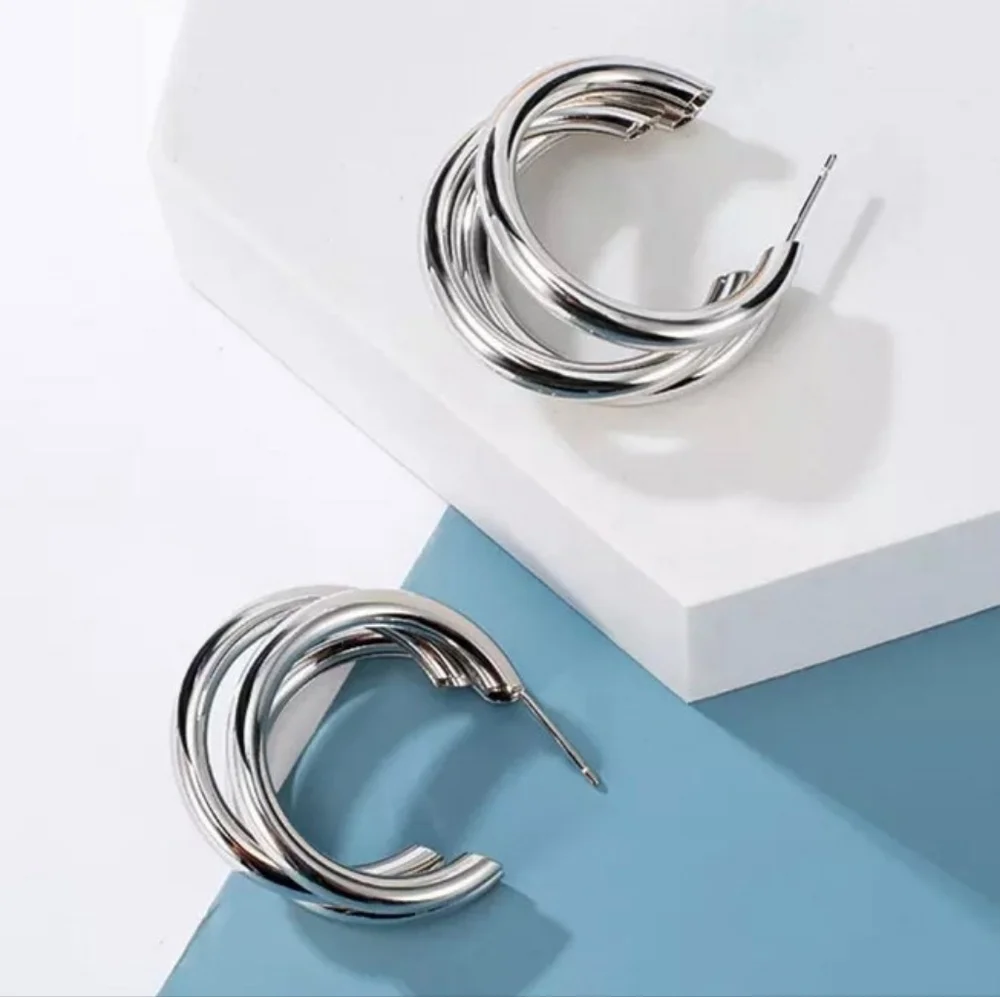 Glossy Silver Hoop Earrings